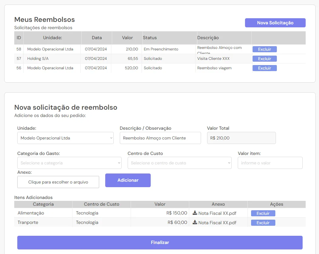 Gestão de reembolsos do FinDrive